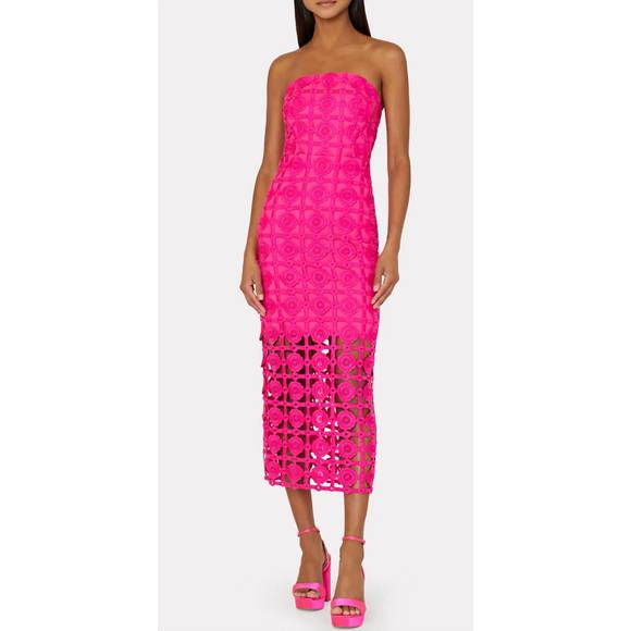 NEW MILLY kait tile lace dress in milly pink